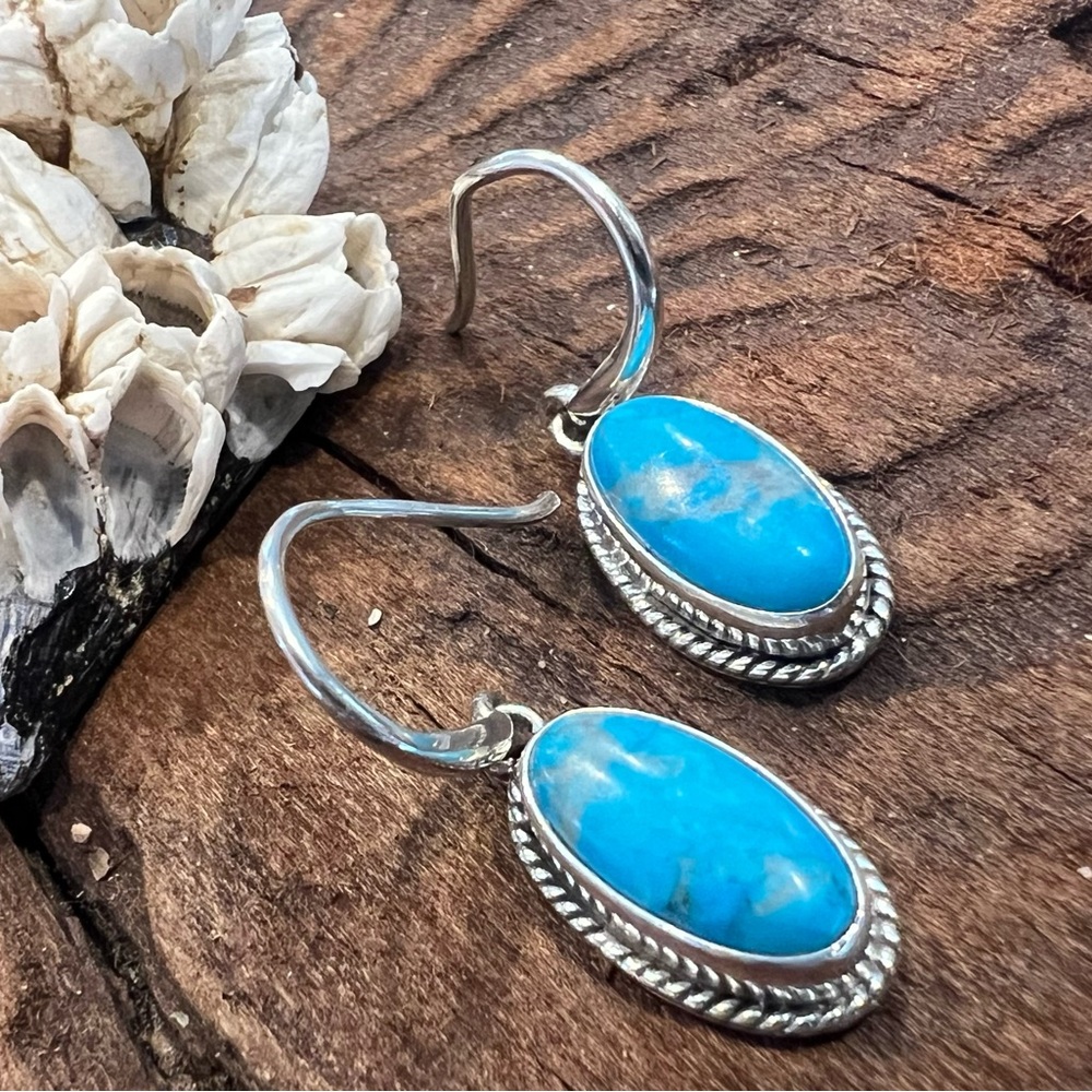 NWT Bali Blue Turquoise Earrings Sterling Silver  Hooks Gem Natural Stone Beach